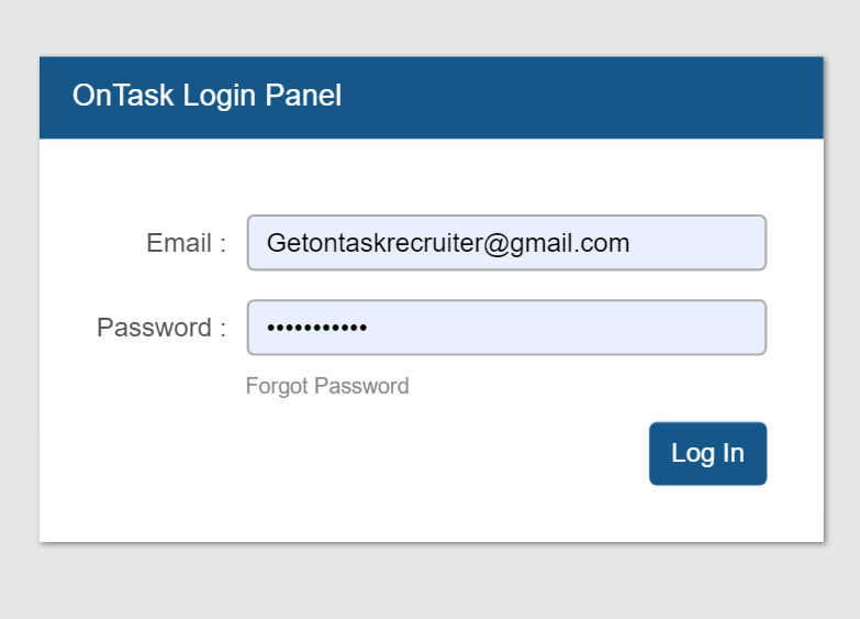 Login OnTask Recruiter SUB USER Realty Connection